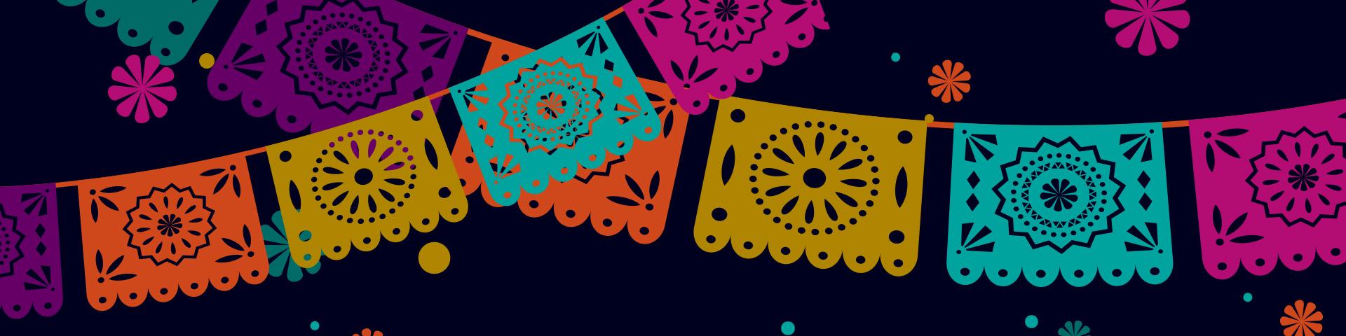 Colorful Mexican Dia de los Muertos paper cutout decorations