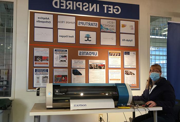 Patty Leshinskie, Facilities Coordinator, Berks LaunchBox with the new vinyl plotter 