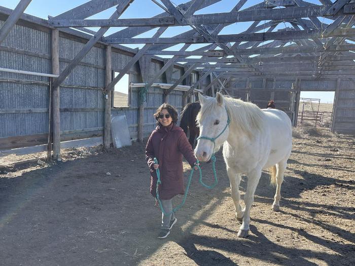 Berks student walks with a horse