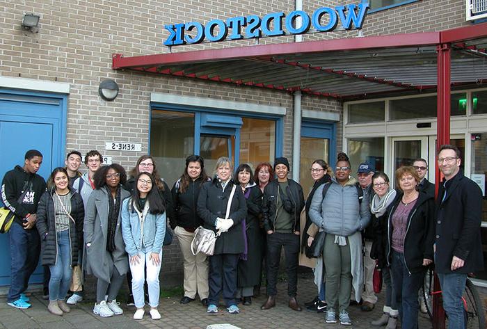 Students in front of the Woodstock Music Festival.