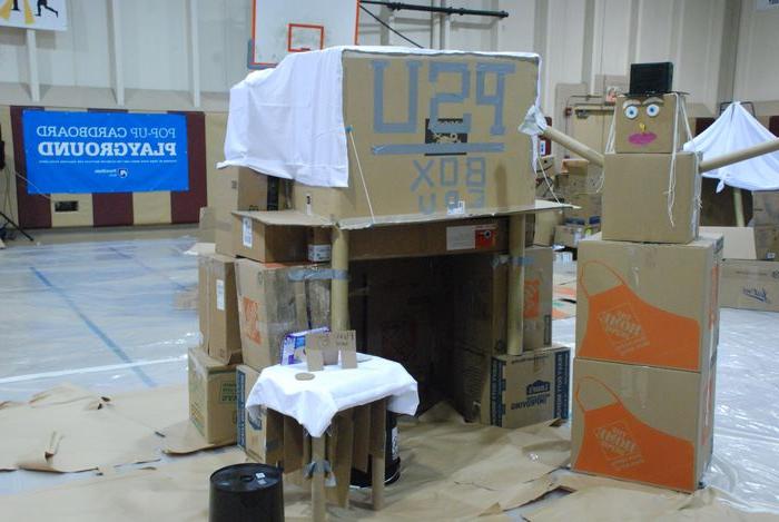Cardboard box fort and snowman
