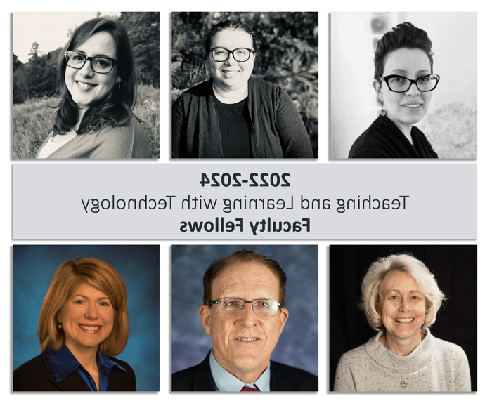 Image showing faculty members in two rows of head shots, with the rows separated by and the words "2022-224 Teaching and Learning with Technology Faculty Fellows"