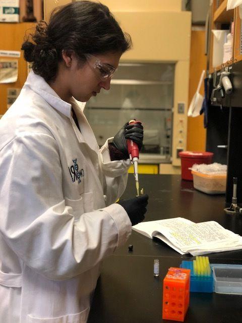 Erin Horack conducting her research in a lab.