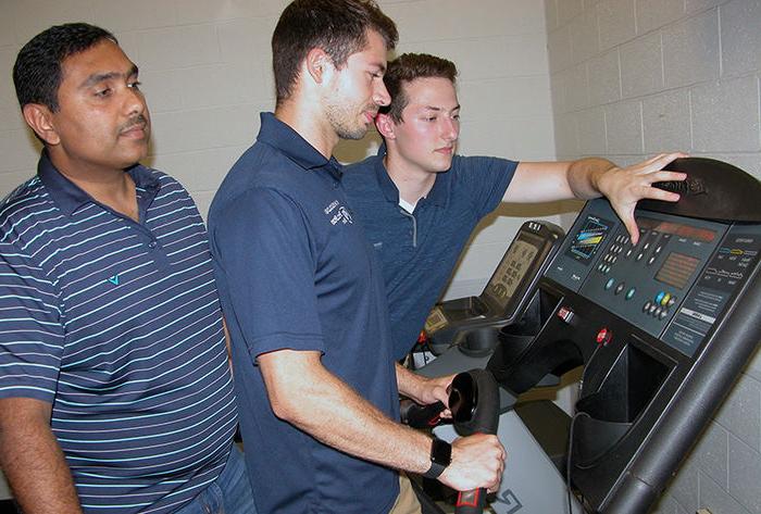 Pictured from left to right: Matthew “Duffy” Moran, Scott Dreisbach and Praveen Veerabhadrappa, of Penn State Berks, review their Apple Watch 1 tracking study methodology.
