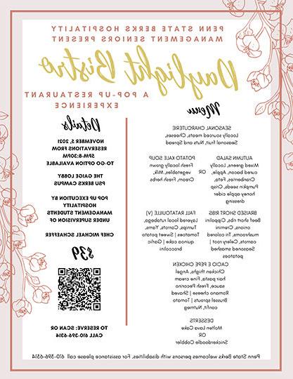 Penn State Berks PopUp Restaurant menu 