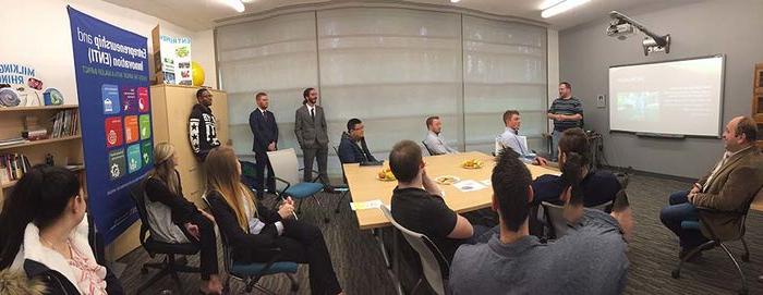 Students listen to a presentation in the Flemming CEED Center
