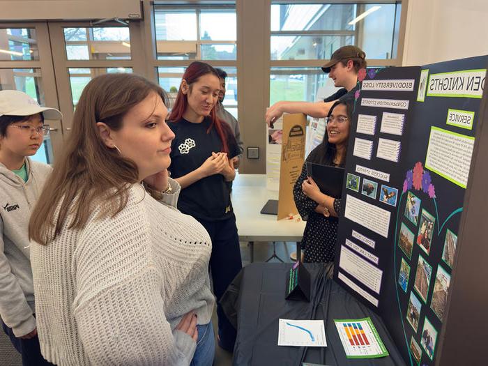 Student looking at poster display