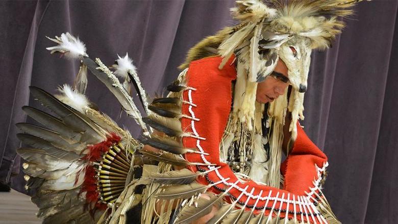 Piscataway Nation Singer wearing traditional indigenous garb