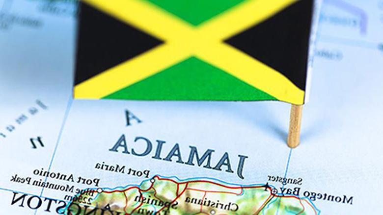 Map of Jamaica with its flag