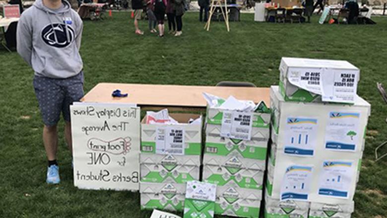Earth Fest station shows paper footprint for one student.