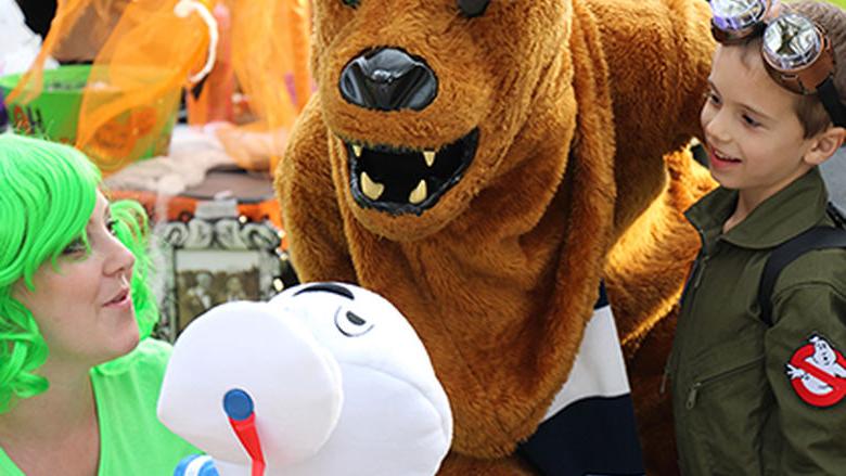 Nittany Lion greets trick-or-treaters during Berks Fall Fest.
