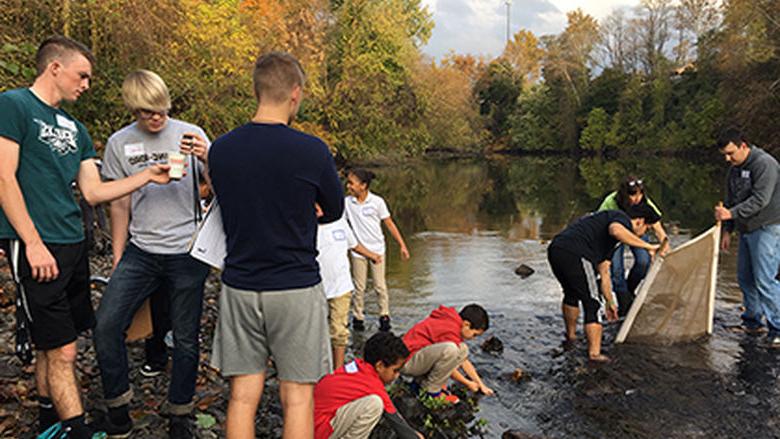 Students testing water