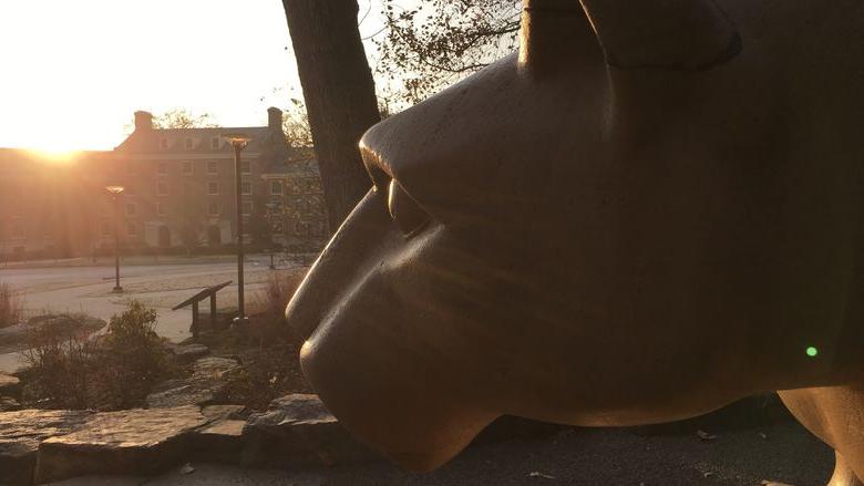 Sun rises over West halls near Shrine