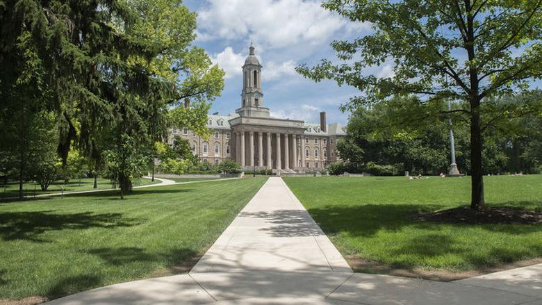 Wide shot photo of the Old Main administration building