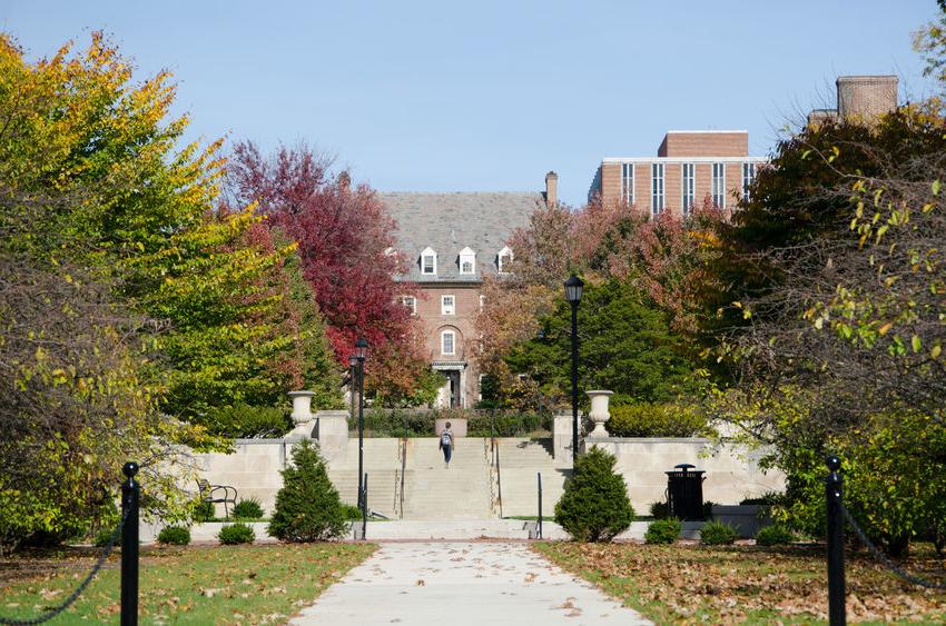 Walkway to West Halls Quad at Penn State University Park in Autumn