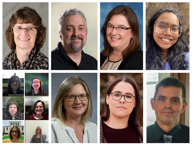 photo collage of 13 individual photo portraits with 2 white men 10 white women 1 woman of color