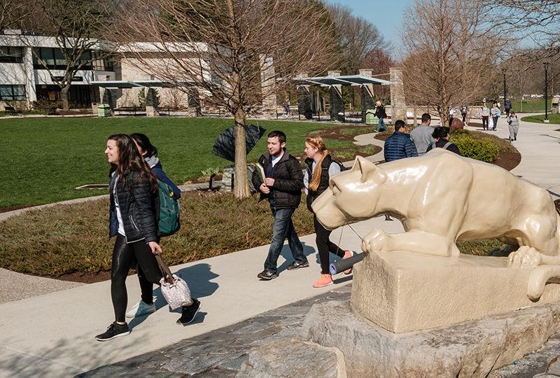 Students walking around campus.