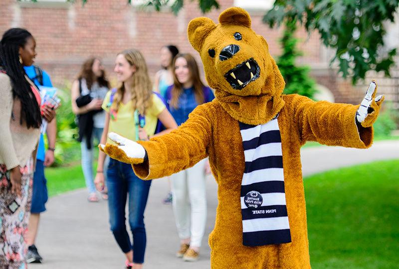 Nittany Lion welcoming students on campus.