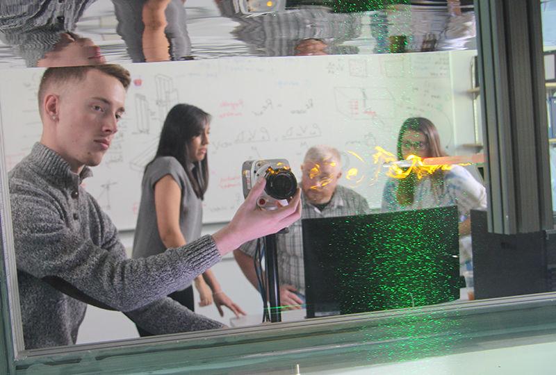 A student works in the Fluid Dynamics Lab at Penn State Berks.