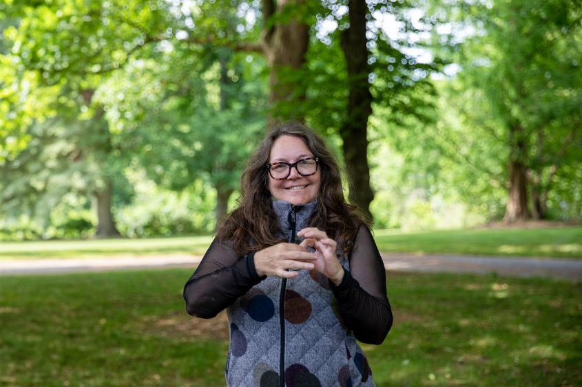 Jenny Kramer does ASL sign for "connect"