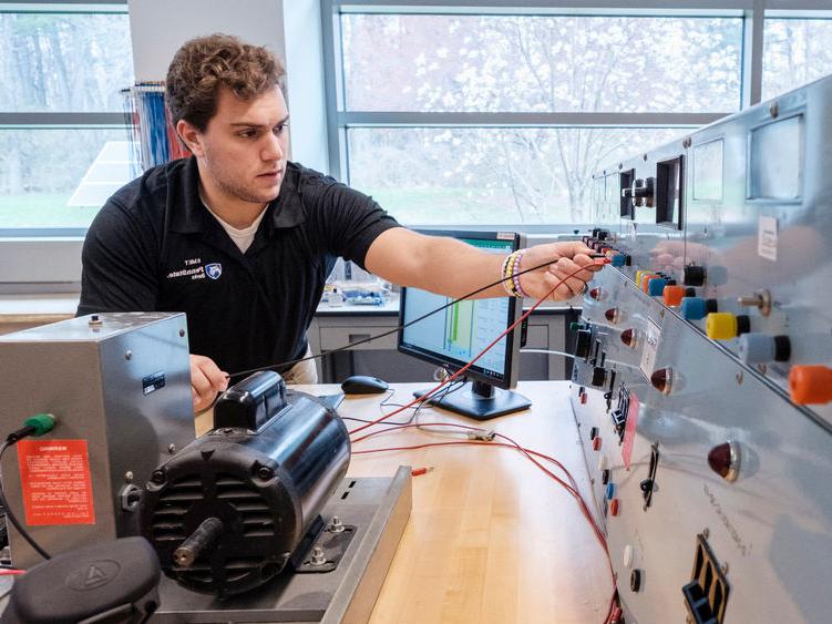 Engineering student Michael Aboulhouda works on a project during class. 