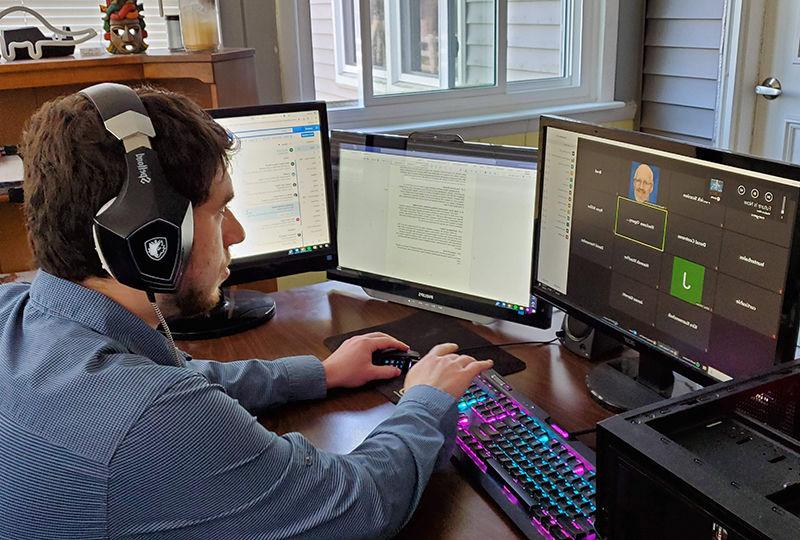 Berks student working on his classes remotely.